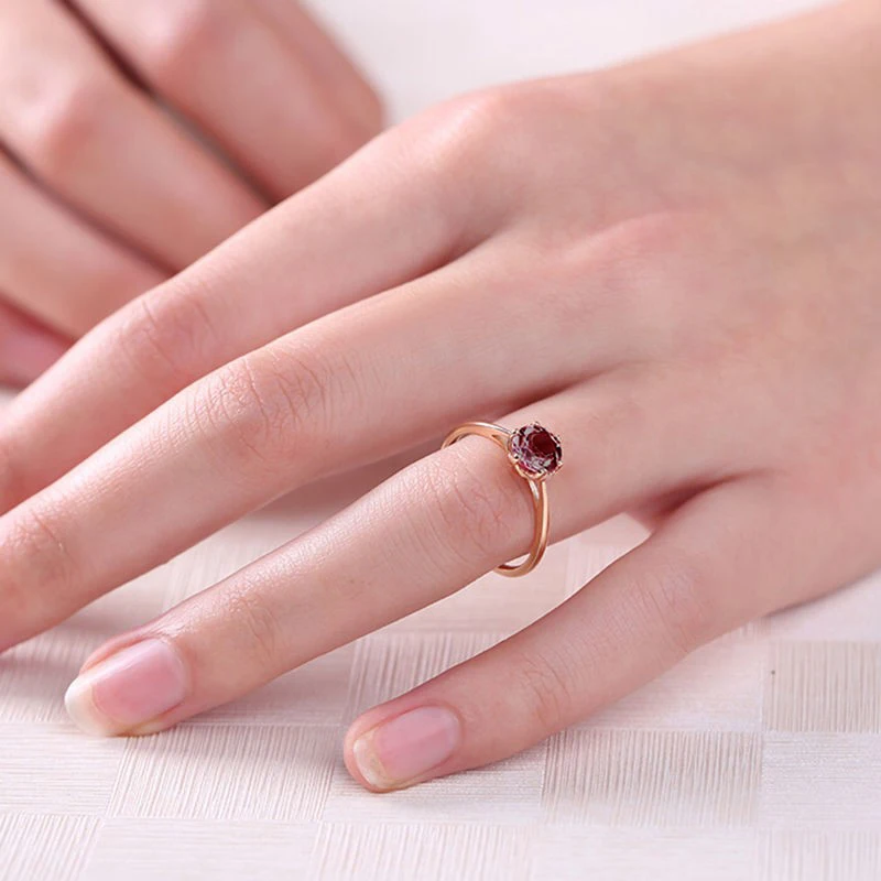Кольцо принцессы Sle из розового золота с гранатом милое круглое модное простое