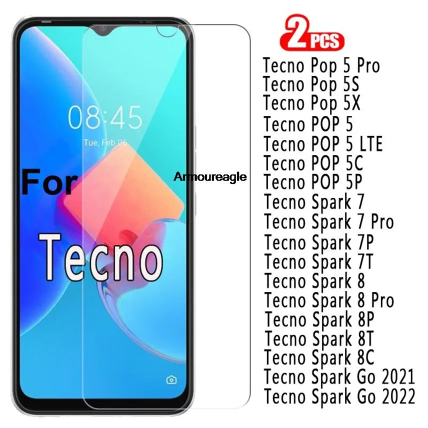 Защитное стекло hd для tecno pop 5x 5s 5c 5p 5 lte spark 7 7p 7t 7p 8 p 8t 8c, чехол для экрана pop 5 s x spark 7 8 pt, 2-1 шт. Профессиональное стекло