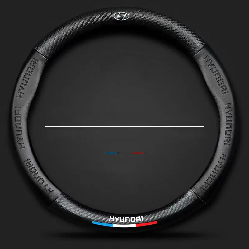 3D Three-dimensional Embossed Carbon Fiber Pattern Leather Car Steering Wheel Cover 15 inch/38cm for HYUNDAI Accessories |