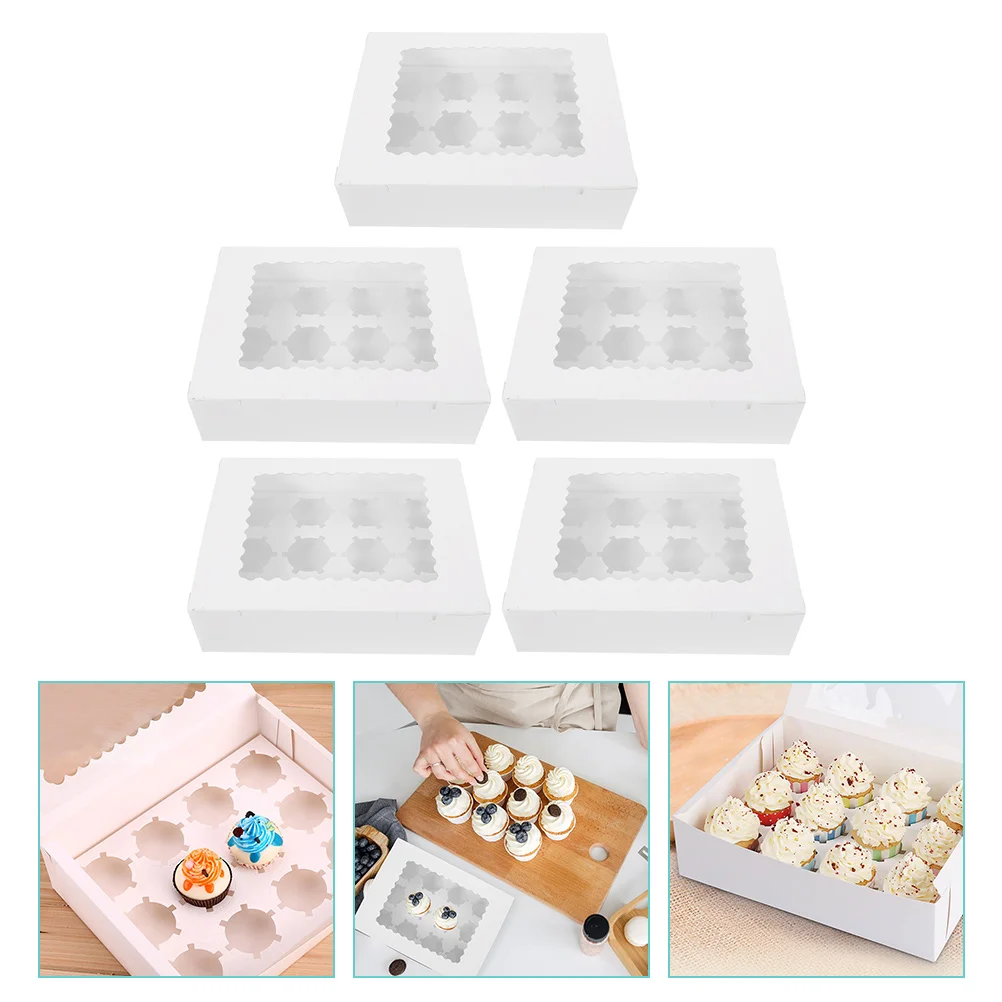 

5Pcs Boxes Convenient Cupcake Holders Visible Cupcake Carrier Cupcake Boxes for Home Package Kitchen