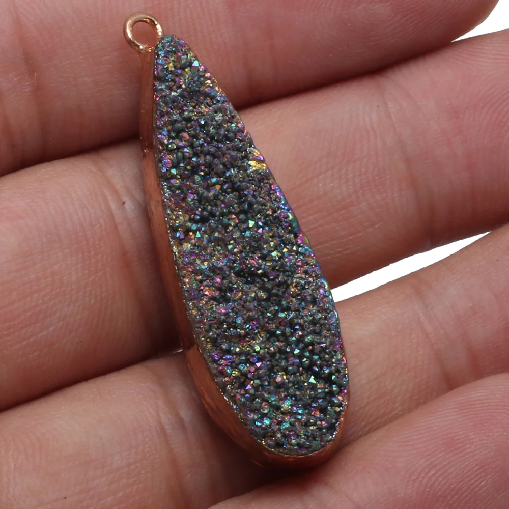 Натуральный камень кристалл зуб агат Позолоченный край капля кулон для