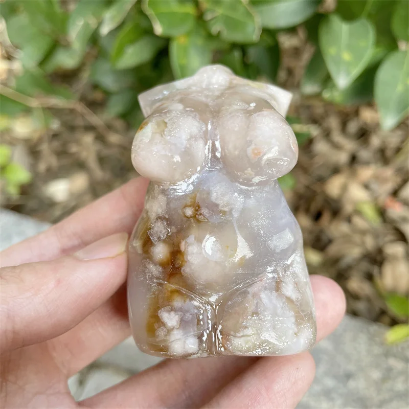 

7cm Natural Flower Agate Crystal Model Body Carving Reiki Healing Stone Home Ornaments Decor Holiday Gift 1pcs