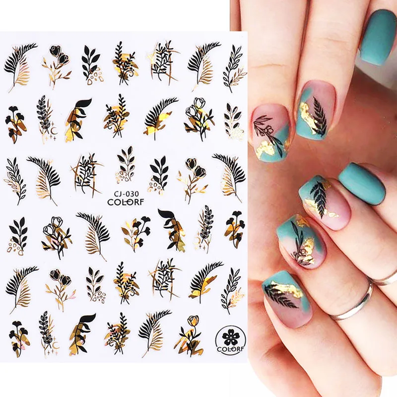 

Slider Nail Art Stickers Gold Bronzing 3D Decals Decoration Flower Leaves Nail Art Sticker Nail Accesoires Sticker
