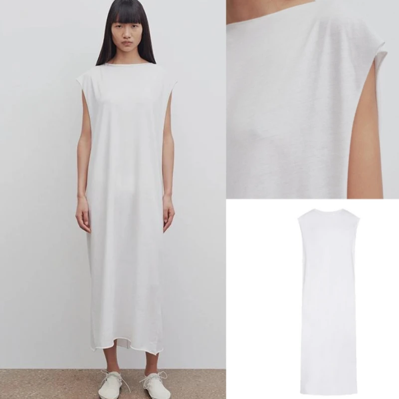 TheR0w sleeveless dress for women in summer 2023, with a minimalist design sense. Small group pure cotton A-line long skirt