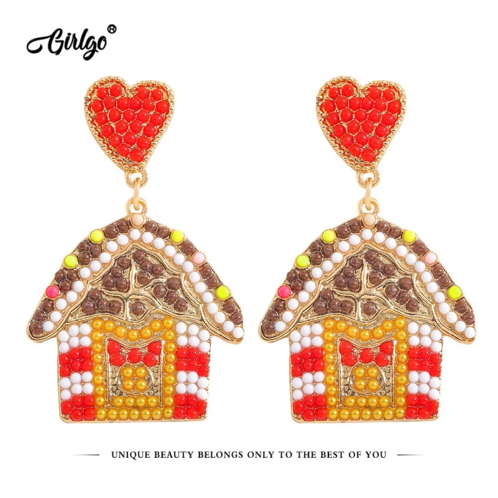 Серьги Girlgo в богемном стиле с кристаллами виде рождественского домика для женщин