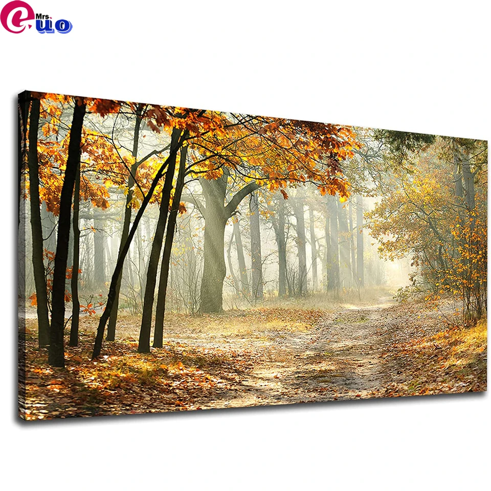 

Алмазная живопись с осенним лесом, пейзаж, дорога через красное дерево, натуральный большой размер, наборы для вышивки, поделки