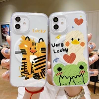 cartoon cute tiger phone case for iphone 13 12 11 mini pro max transparent super magnetic magsafe cover