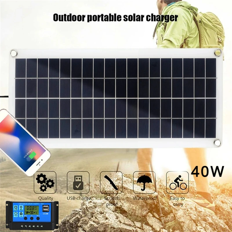 Внешняя Солнечная панель 12 в 40 Вт фотогальванический модуль контроллер USB порта