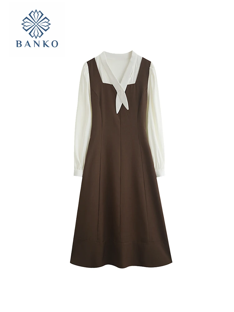 

Элегантное модное приталенное женское вечернее платье Kpop с V-образным вырезом, цельное платье, классическое лоскутное платье-трапеция, осенняя уличная одежда Y2K