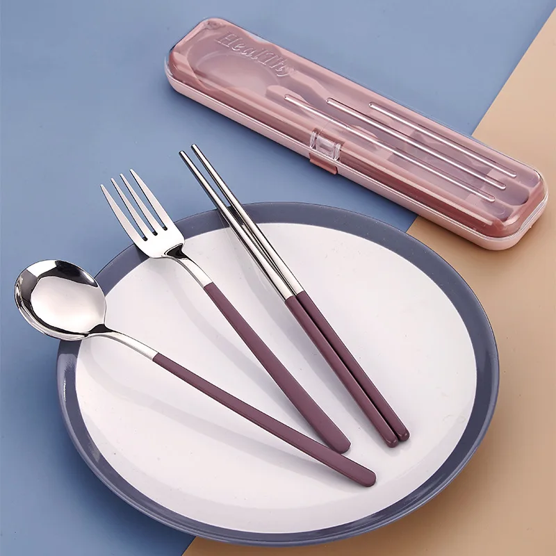 

2022 New Outdoor portable tableware set paint 304 stainless steel spoon chopsticks fork four-piece set