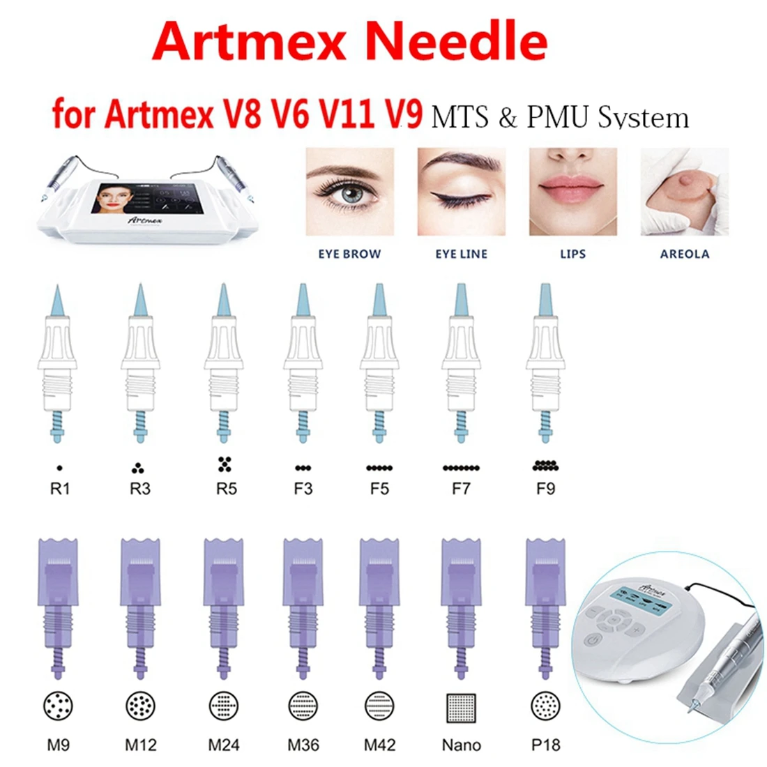 

Artmex MTS PMU Needle Cartridges for V3 V6 V8 V9 V11 Permanente Tattoo Makeup Machine Eyebrow Eyeliner Lips Pen