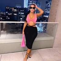 wishyear 2022 bodycon dress sets sexy two piece crop top and cut out long skirt set for women party night club outfits