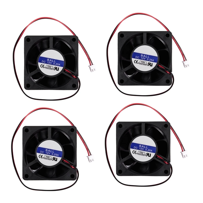 

4Pcs 60Mm X 25Mm DC 12V 0.25A 2Pin Cooling Fan For Computer Case CPU Cooler