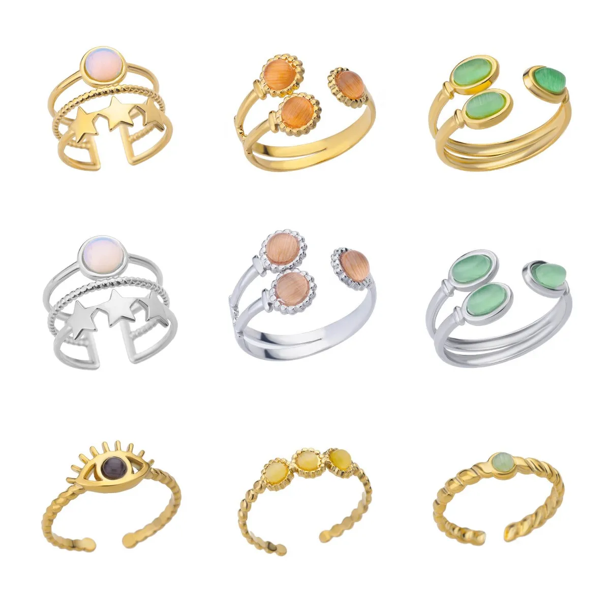 

Trendy Stainless Steel Star Eye Finger Rings for Women Waterproof Gold 18k Plated Opening Charms Accessories Jewelry Gift
