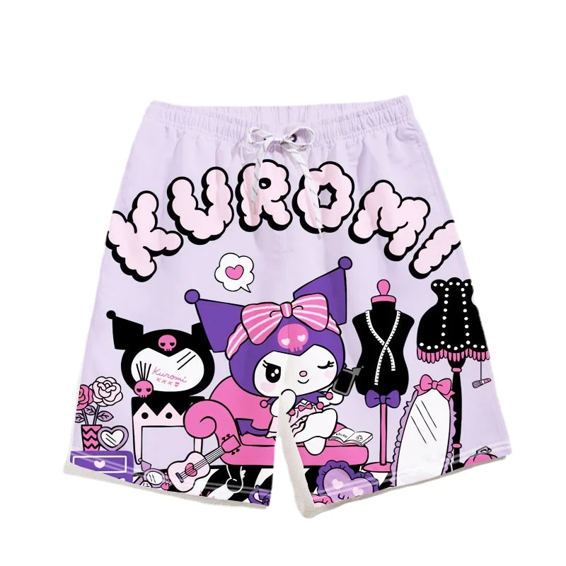 

Sanrio Kawaii Kuromi cartoon beach pants male couple basketball shorts seaside vacation casual pants female summer festival gift