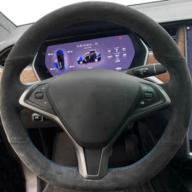 

DIY Custom For Tesla Model X Y S 3 Car Steering Wheel Cover Black Real Alcantara Suede Leather Car Parts Interior Accessories