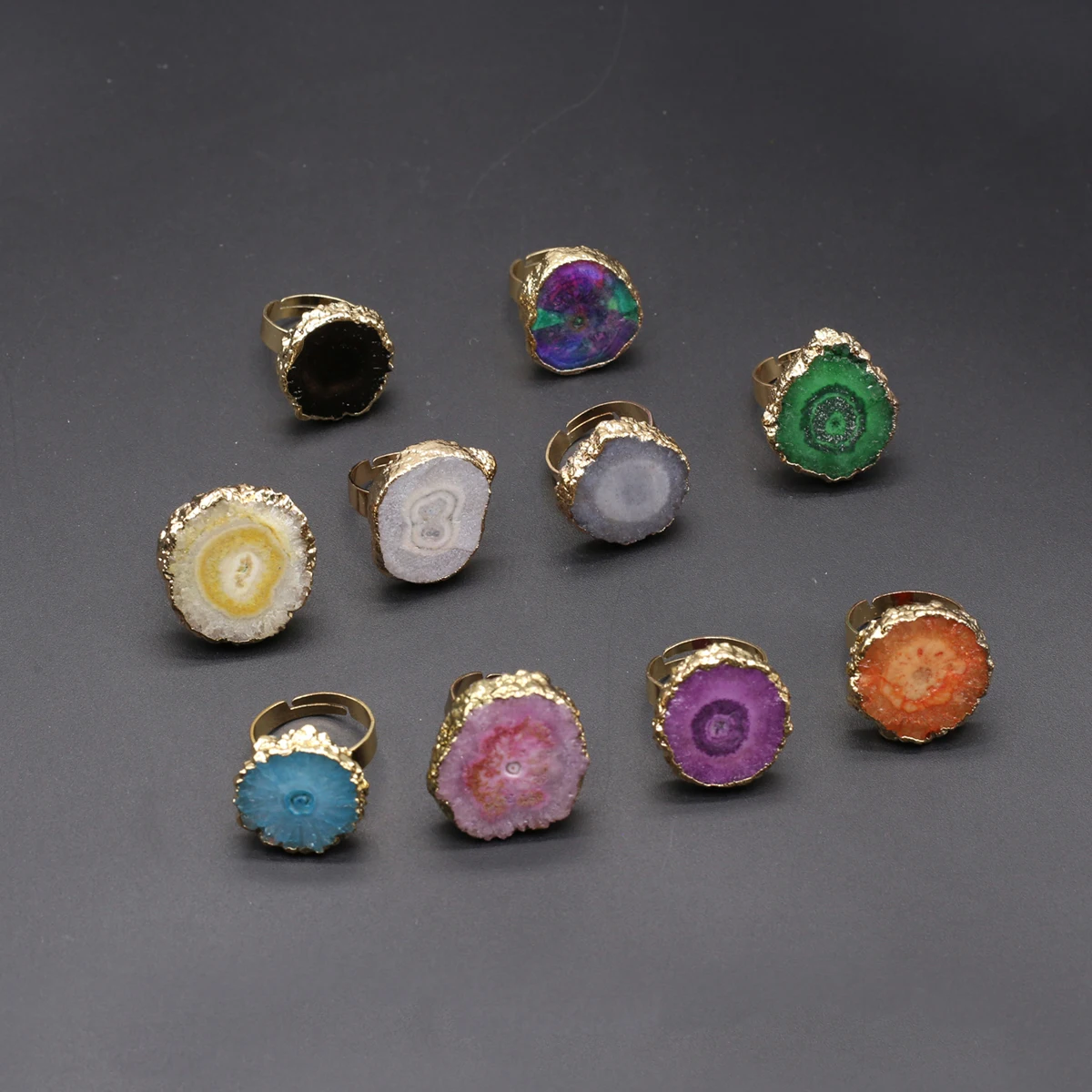 

Natural Semi Precious Stones Irregular Crystal Druzy Rings Reiki Healing Embryo Agate Jewelry Accessories Party Gifts for Women
