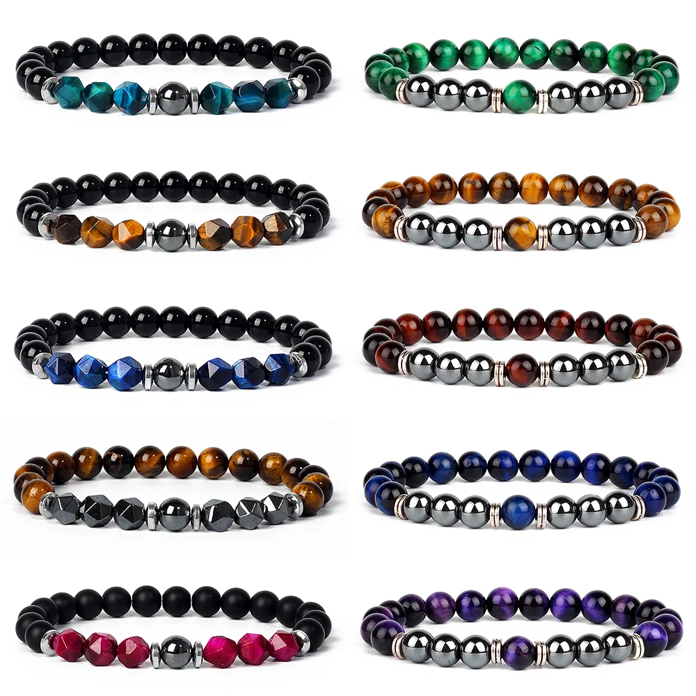 

Obsidian Tiger Eye Beads Bracelets Men Reiki Nature Stone Hematite Health Protection Bracelets for Women Couple Healing Jewelry