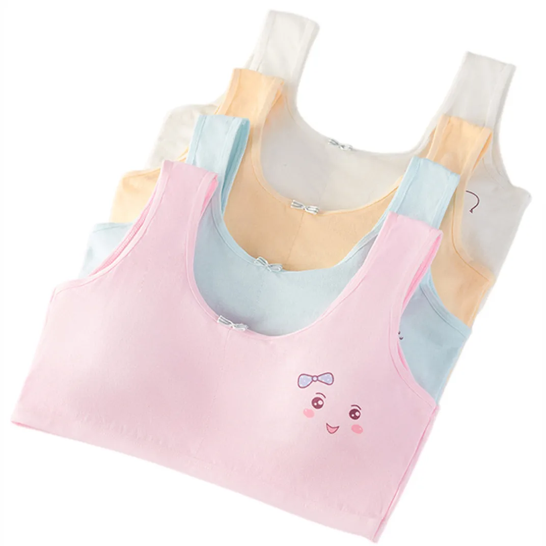 

Teen Girl Bra Candy Color Cotton Vest Junior High School Students Breathable Bras For 8-16 Years 30-50kgs Girl Kids Underwear
