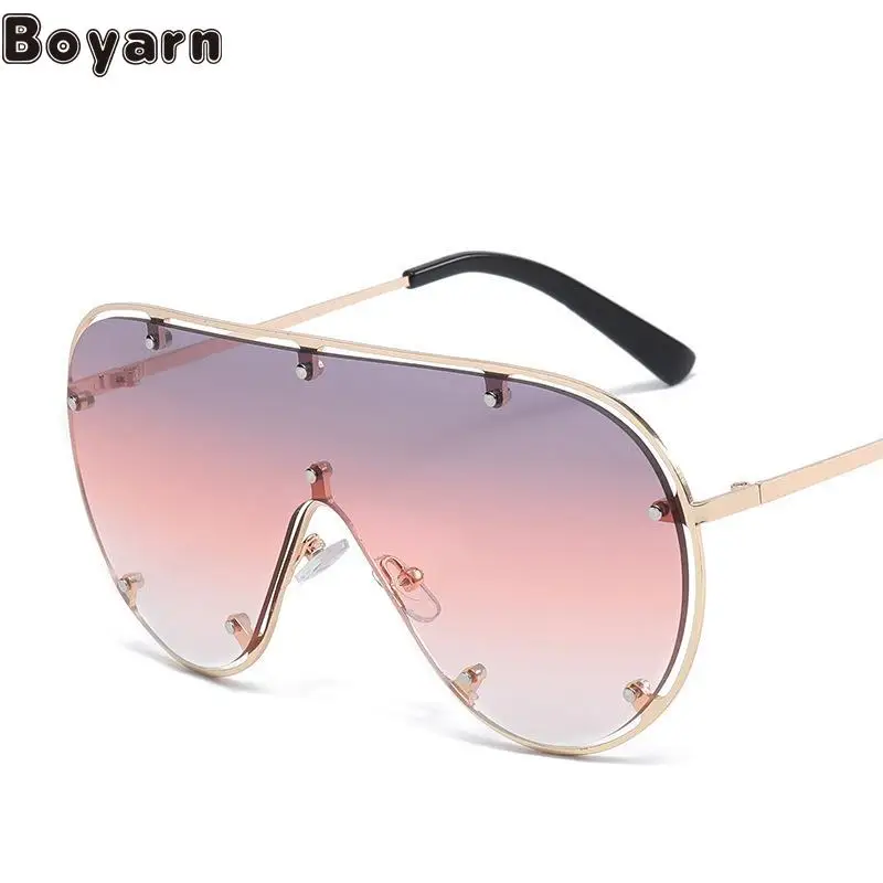 

Boyarn New Gafas De Sol Rivet Sunglasses Fashion One Piece Large Frame Metal Glasses Men's And Women's Retro Fashion Sunglasses