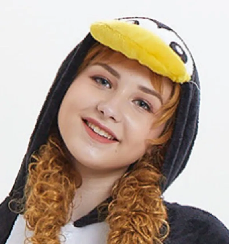 Unisex Winter Warm One-Piece Cartoon Animal Pajamas With A Yellow Mouth Polyester Slim Fit And Comfort Cute Sleepwear Cosplay