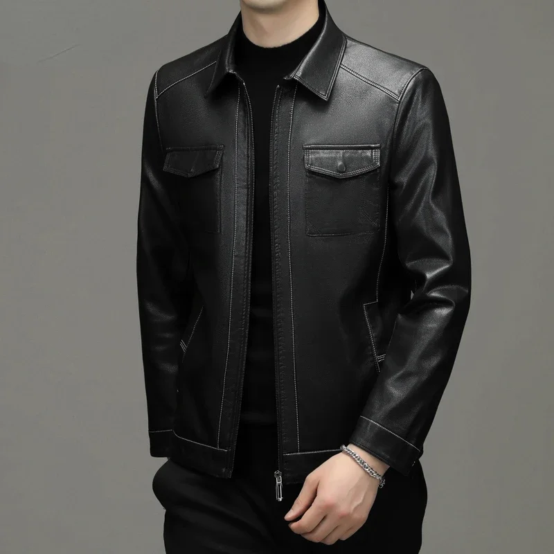 Куртка мужская из натуральной кожи свободная повседневная одежда для мужчин