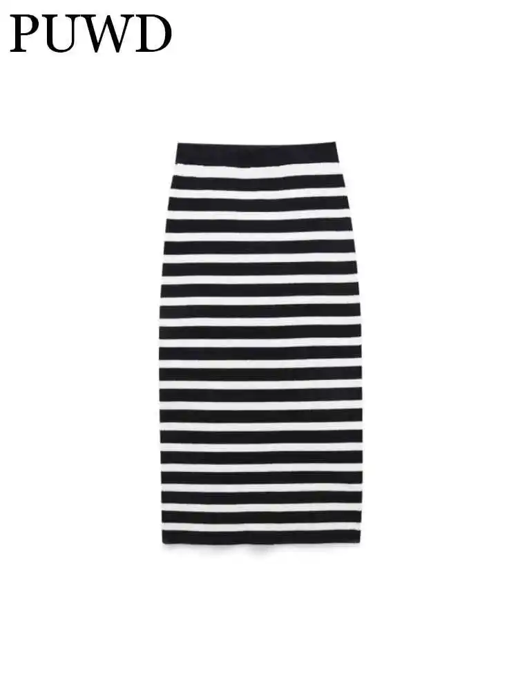 

Женская трикотажная Юбка-миди в полоску, с высокой талией