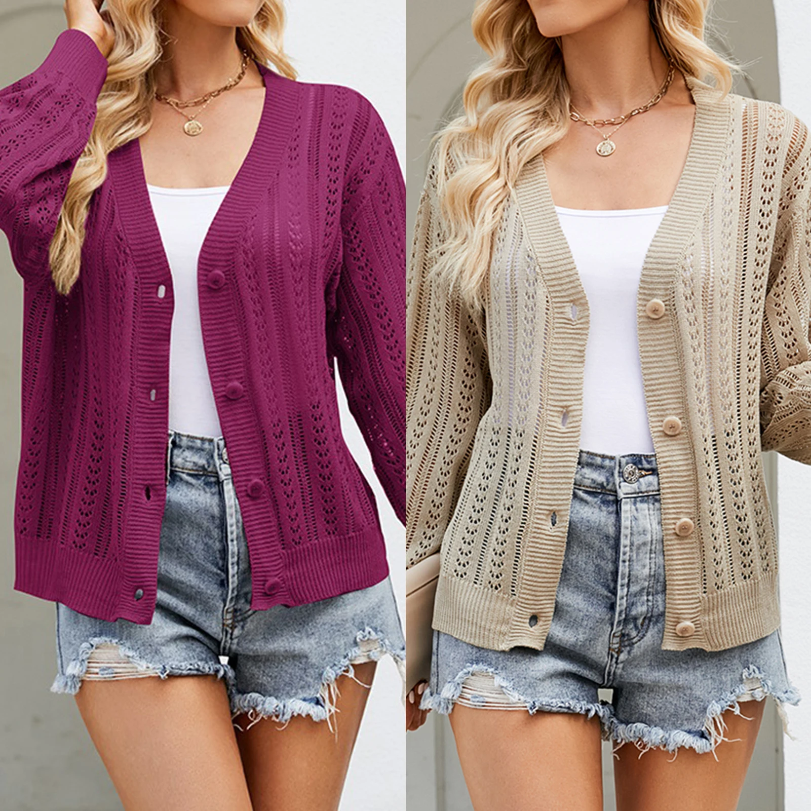 

2023 Women Crochet Cardigans Y2k Vintage Knitted Sweaters Long Sleeve Loose Coats Sunscreen Beachwear Swimsuit Coat Blusa가디건