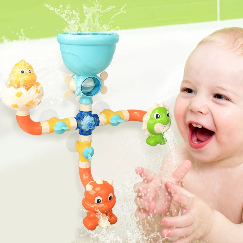

Baby Bath Toys Cartoon Cute Dinosaur Suction Cup Animal Crab Bathroom Shower Spray Pipeline Set Outdoor Water Game Gift