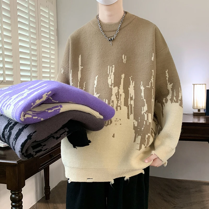 Новинка 2024 осенне-зимний свитер в стиле пэчворк трендовая уличная мода теплый