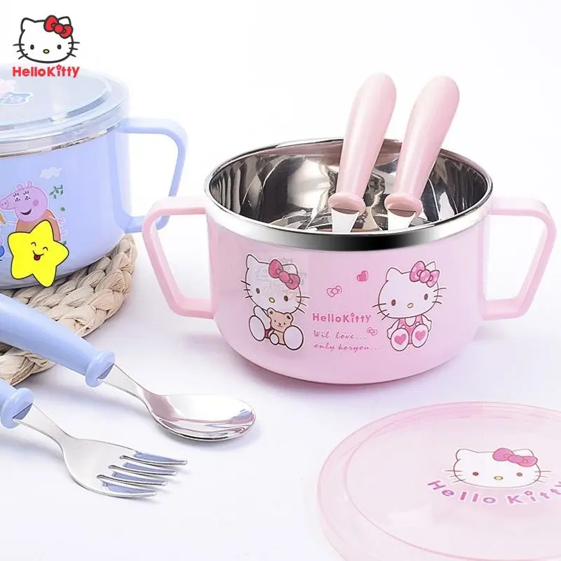 

Sanrio Hello Kitty Stainless Steel 304 Rice Bowl Children's Double Layer Heat Insulation Large Capacity Cartoon Rice Bowl Gifts