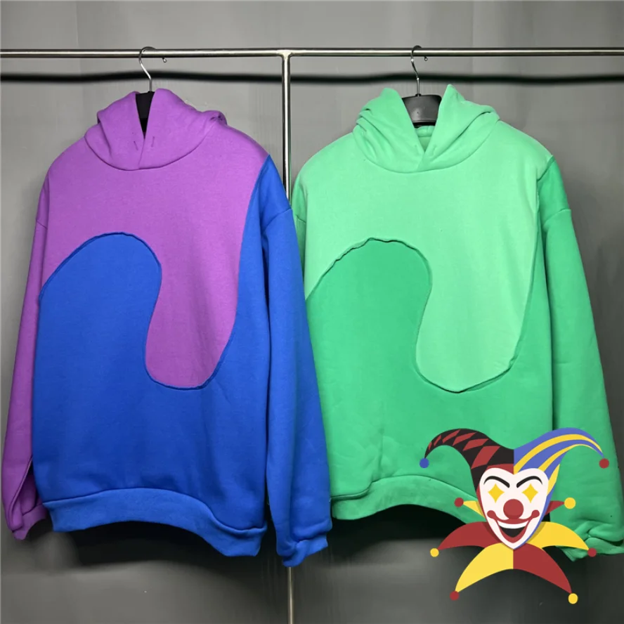 

2022fw ERL Vintage Swirl Hoodie Men Women Patchwork Fleece Purple Green Sweatshirts Pullover