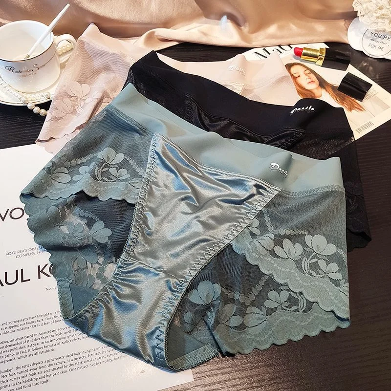 

Luxury Lace High Waist Abdominal Underwear Women's Breech Lifting Breathable Mesh Cotton Crotch Briefs