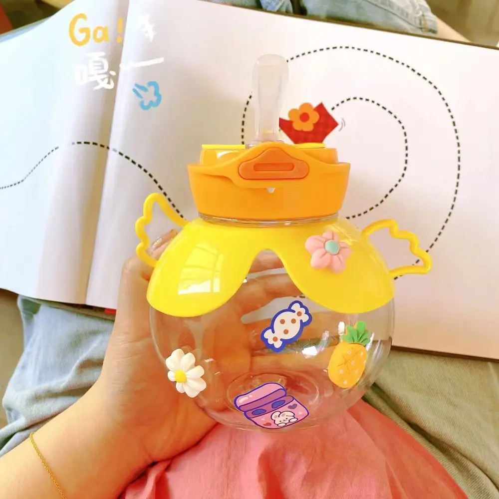 

Sticker Beverage Container Kettle Milk Tea Cup Training Cup Children Water Bottle Cartoon Cute Duck Bottle Straw Cup