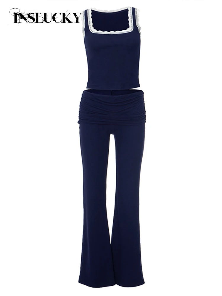 InsLucky-повседневный комплект из двух предметов для женщин кружевной