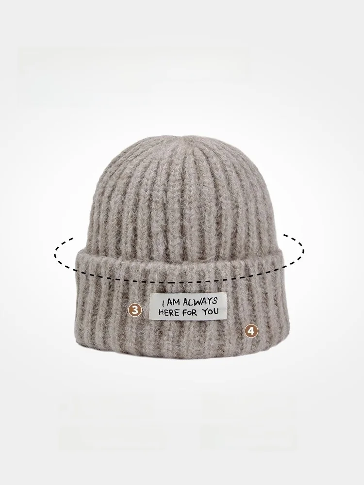 Bvgyuplee Knitted Woolen Cap Women Make Your Face Look Smaller Winter Beanie Hat Letter Fleece Blended Earmuff Big Head