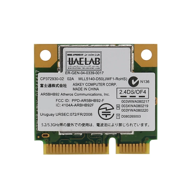 

AR9280 AR5BXB92 300M Half Card PCI-E WLAN Card 5G Connection Card Wi-Fi With Dual-Band LAN Wireless For Notebook