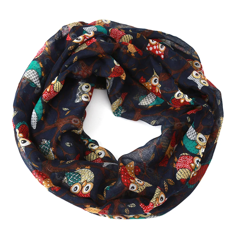 Women Ladies Girls Lightweight Cartoon Owl Sheer Scarf Casual Shawl Wrap (Black) women scarf owl