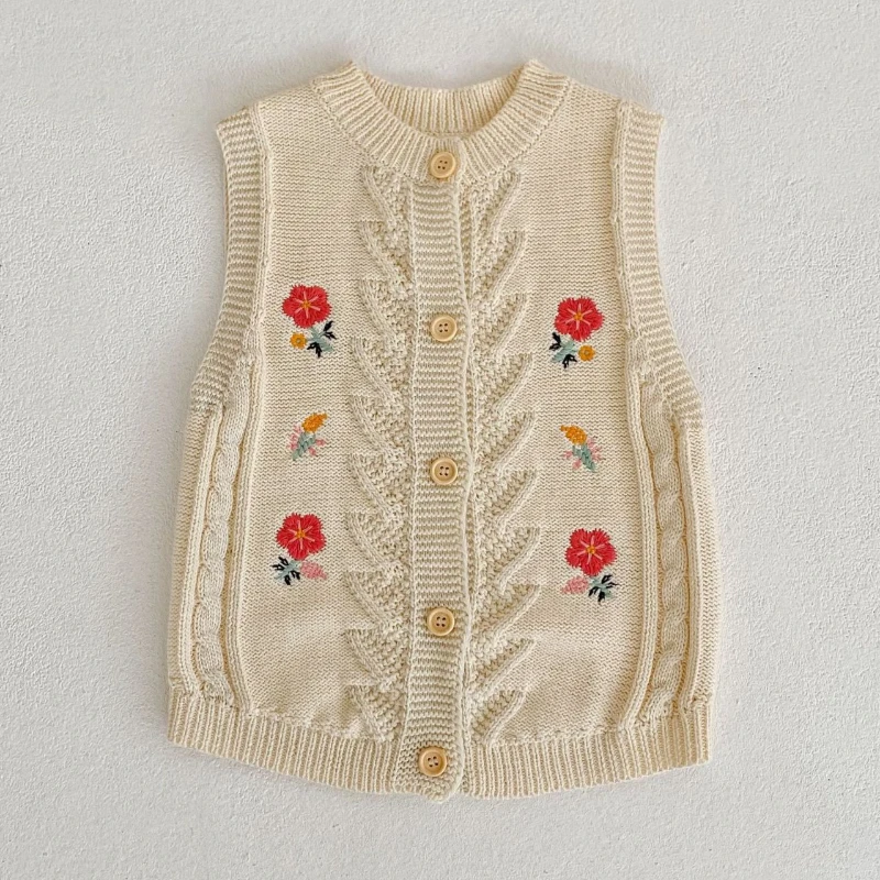 

Жилет детский трикотажный с цветочной вышивкой, на возраст 0-3 года