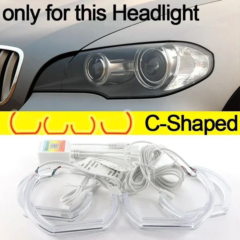 

Светодиодный комплект Angel Eyes Ring RGB цвета APP управление фарами DRL для BMW X5 E70 2007 2008 2009 2010 2011 2012 2013