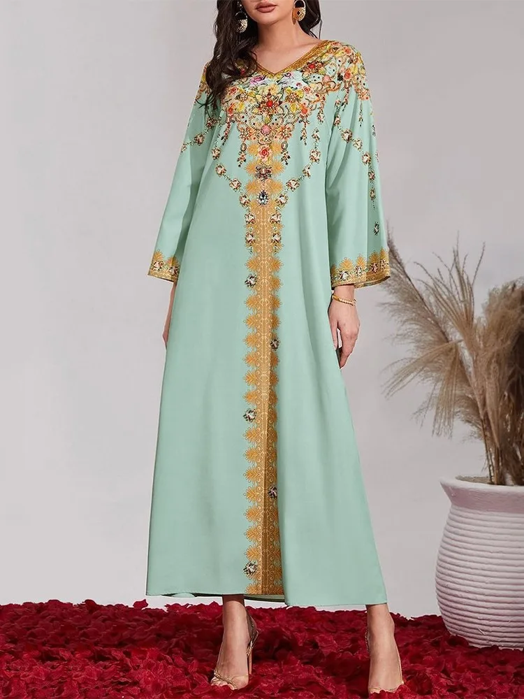 African Muslim Fashion Women Islamic Dress Hijab Arabic Pleated Abaya Dubai Balloon Sleeve With Ribbon Eid Mubarak Turkish Dress