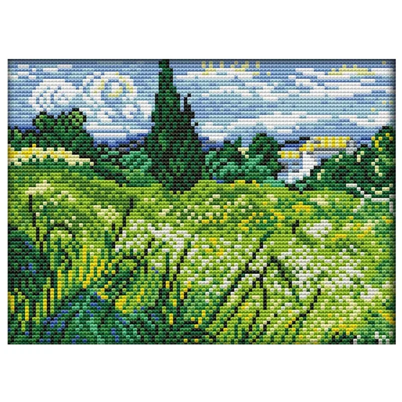 

LICG Cross Stitch Kits Stamped Full Range Of Embroidery Starter Kits For Beginners DIY 11CT 3 Strands- The Field 13.4X9.4In