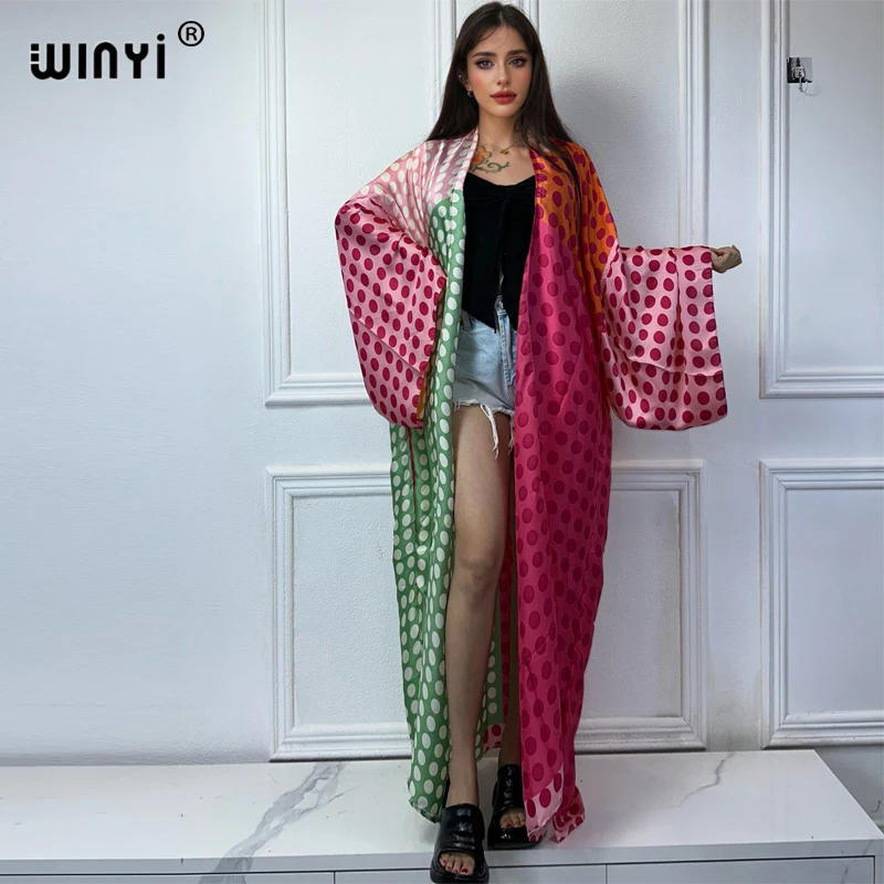 Кимоно женское в горошек с градиентным принтом и длинным рукавом