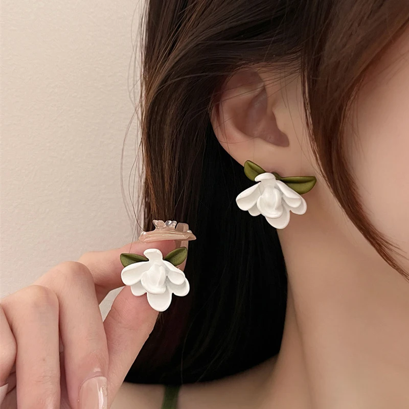 

Korean Gardenia Flower Earrings Sweet Petal Stud Earrings Exquisite Dangle Earrings Gentle Temperament Drop Earrring Jewelry