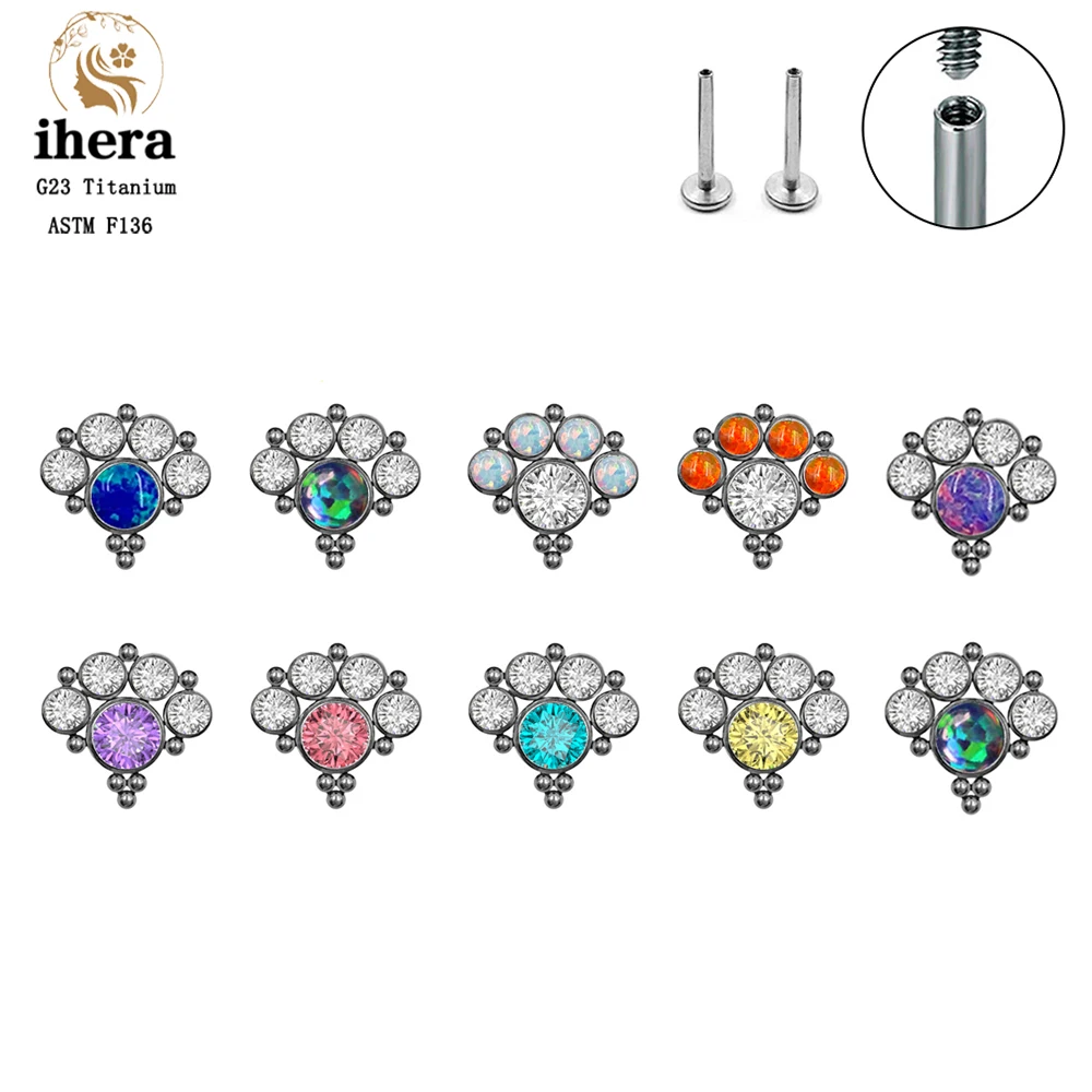

G23 Titanium Multicolor Opal Studs Earrings ASTM F136 16G Labret Lip Ring Ear Tragus Helix Cartilage Piercing Body Jewelry