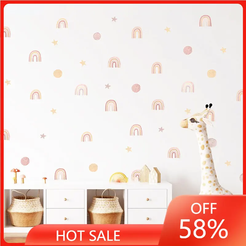 

Cartoon Boho Rainbow Wall Sticker for Baby Room Children Room Cute Polka Dot Stars Nursery Stickers Home Decoration