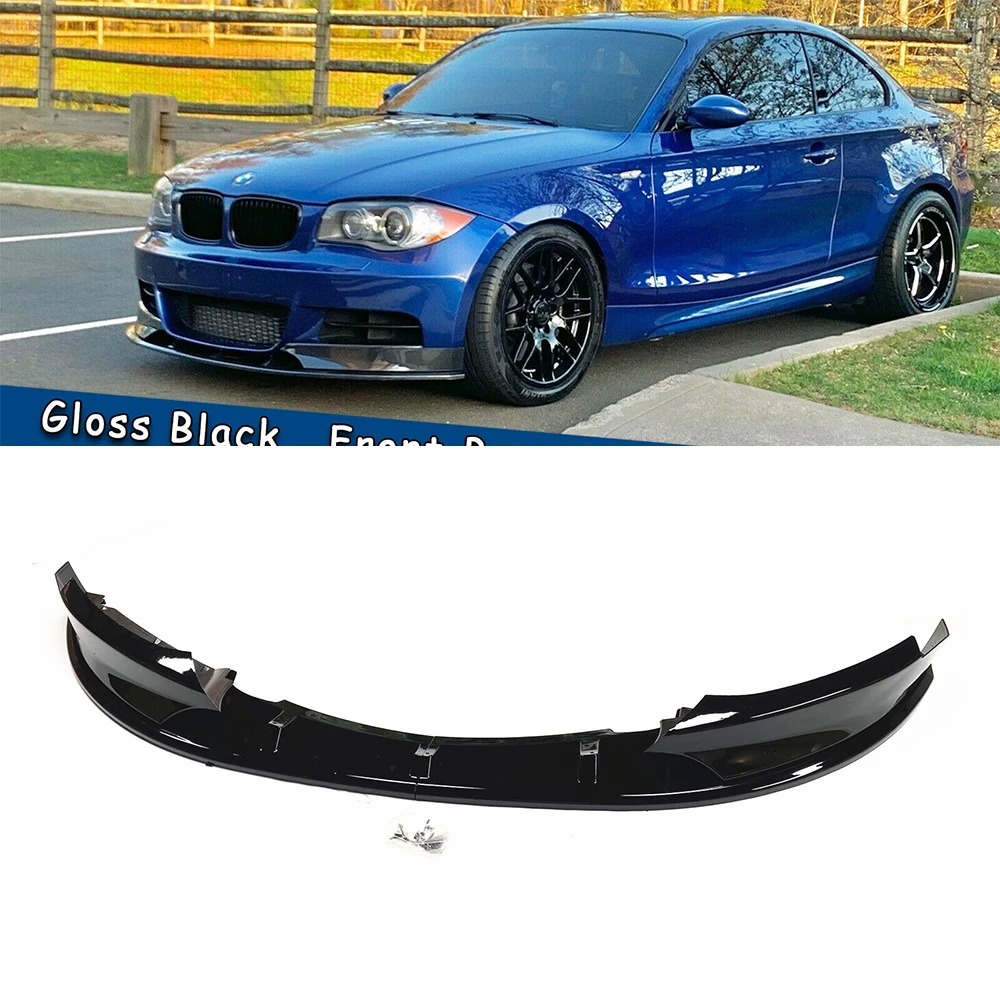 

E82 E88 Front Bumper Spoiler Lip Glossy Black+Car Lower Side Air Vent Cover Splitter Body Kit For BMW 1 Series M Sport 2007-2013