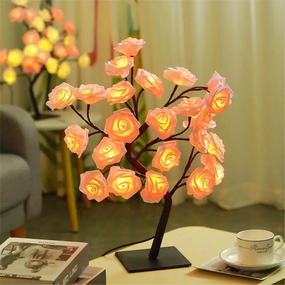 LED Rose Flower Maple Leaf Table Lamp USB Tree Fairy Lights  Home Party Wedding Bedroom Roman Decoration Valentine's Day Light