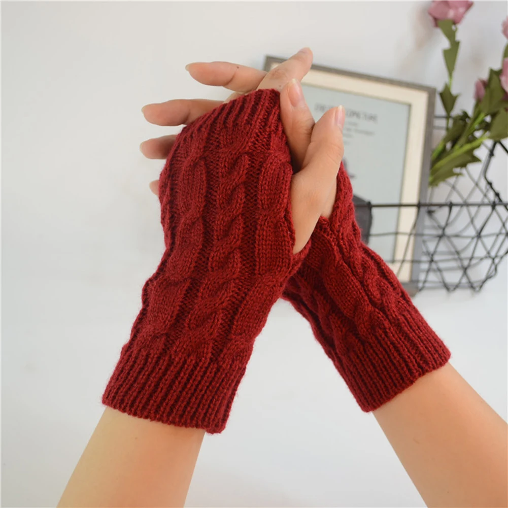 

Women Long Fingerless Gloves Winter Mitten Knitted Warmer Arm Sleeve Thin Casual Soft Fingerless Unisex Gloves