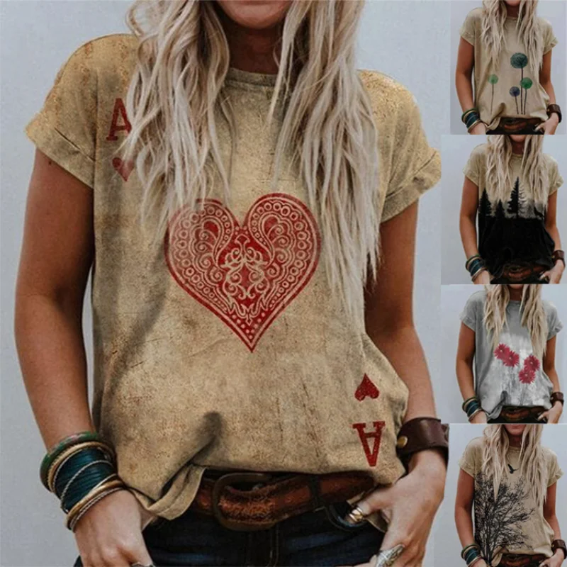 

Fashion Women's T-shirt Summer Casual Creative 3D Print O-Neck Short Sleeve Tees Regular Street Black Women Top Femme Clothes